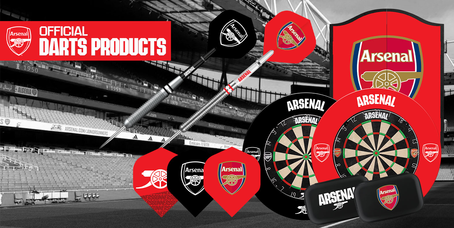 FOCO Officieel gelicentieerde Arsenal FC Flights met 80% Tungsten 24g Red Dragon Darts set - inclusief Dartschachten & Dart Bar Portemonnee - Professionele Darts Accessoires