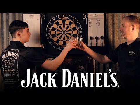 Jack Daniels Home Darts Centre - Cabinet, Dartboard, 6 Darts - JD Logo