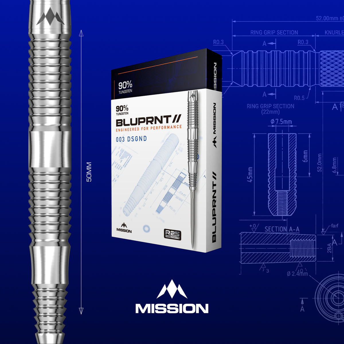 Mission BLUPRNT R2.5 Darts - Stahlspitze - 90% Tungsten - DSGND