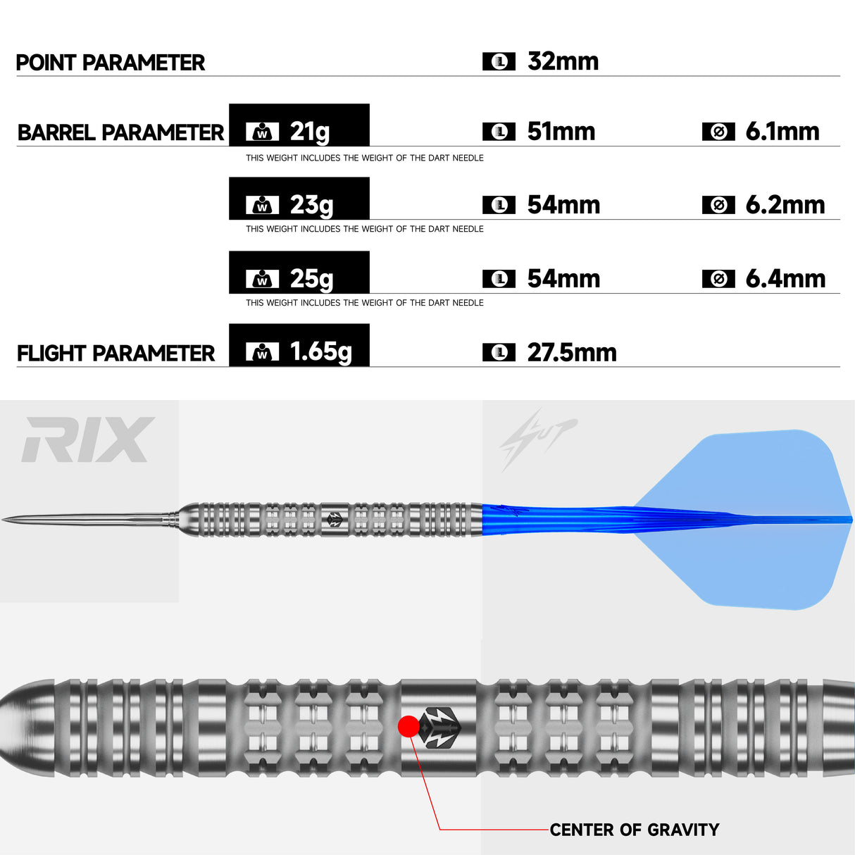 Caliburn Rix Darts - Stahlspitze - 90% Tungsten - R1