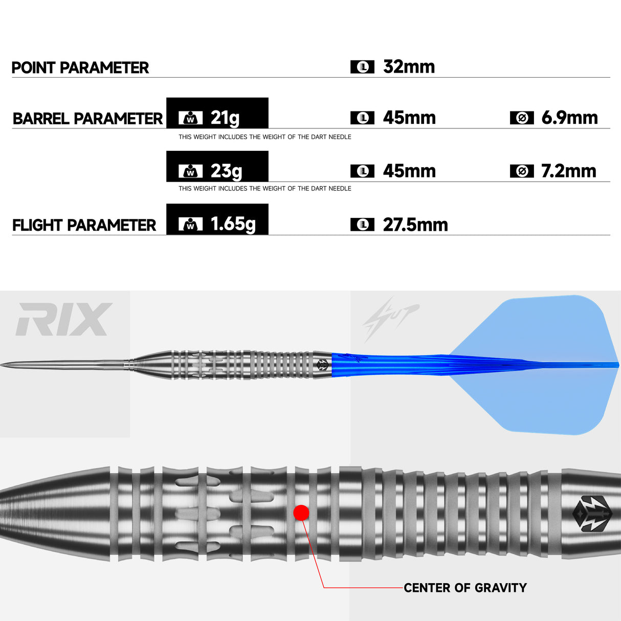 Caliburn Rix Darts - Stahlspitze - 90% Tungsten - R2