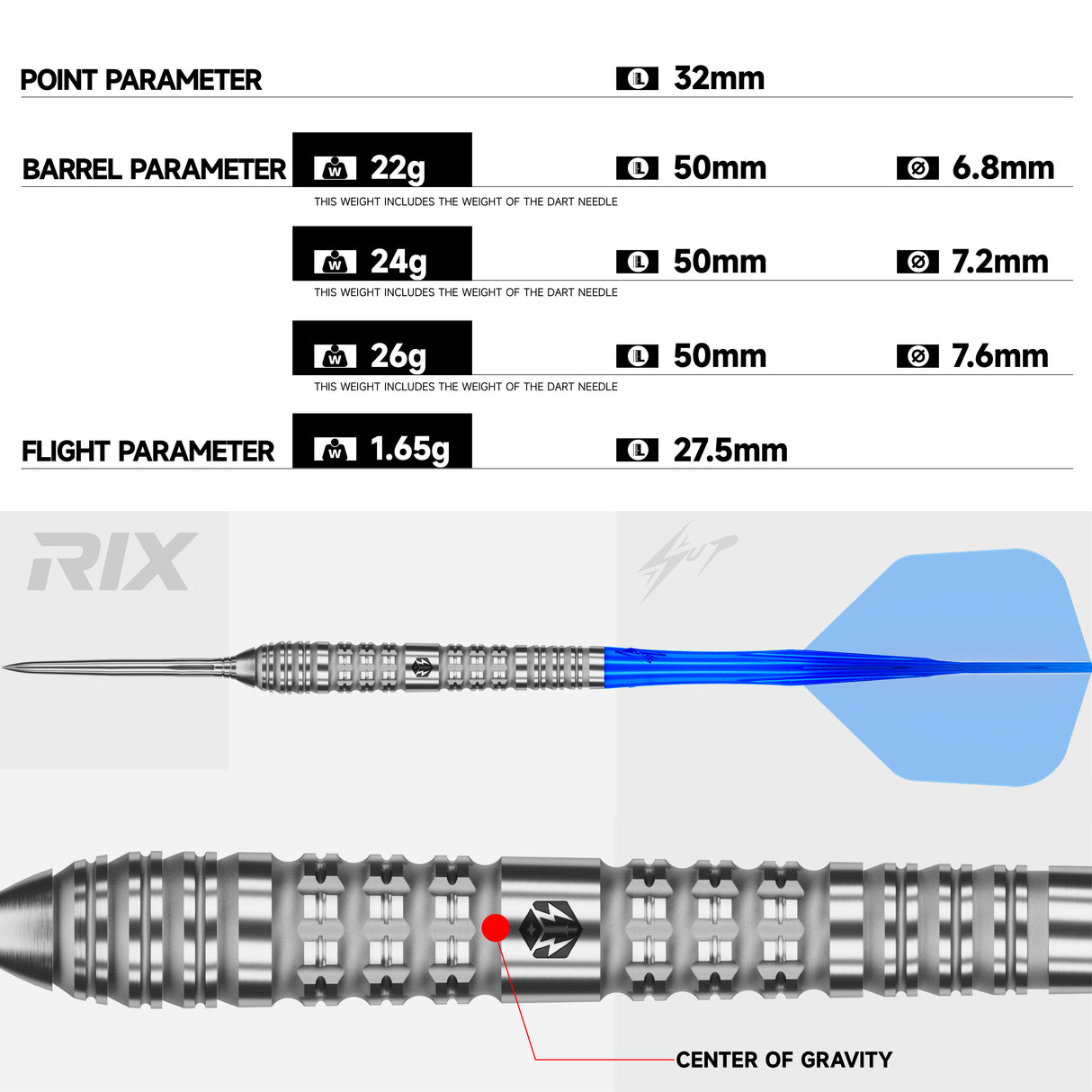 Caliburn Rix Darts - Stahlspitze - 90% Tungsten - R4