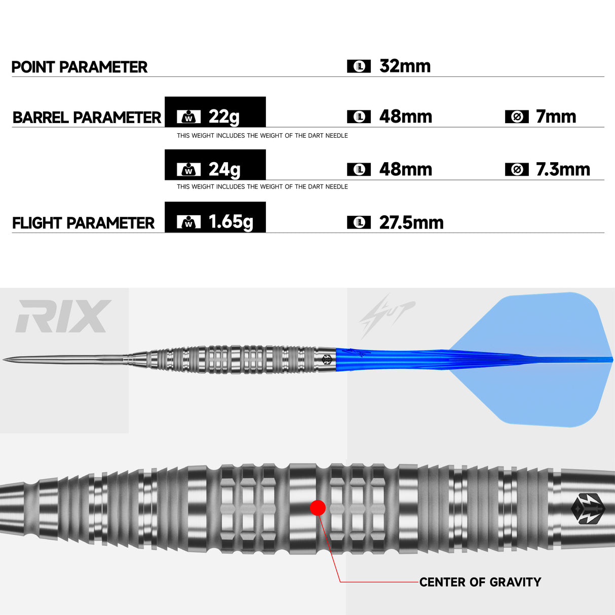 Caliburn Rix Darts - Stahlspitze - 90% Tungsten - R6