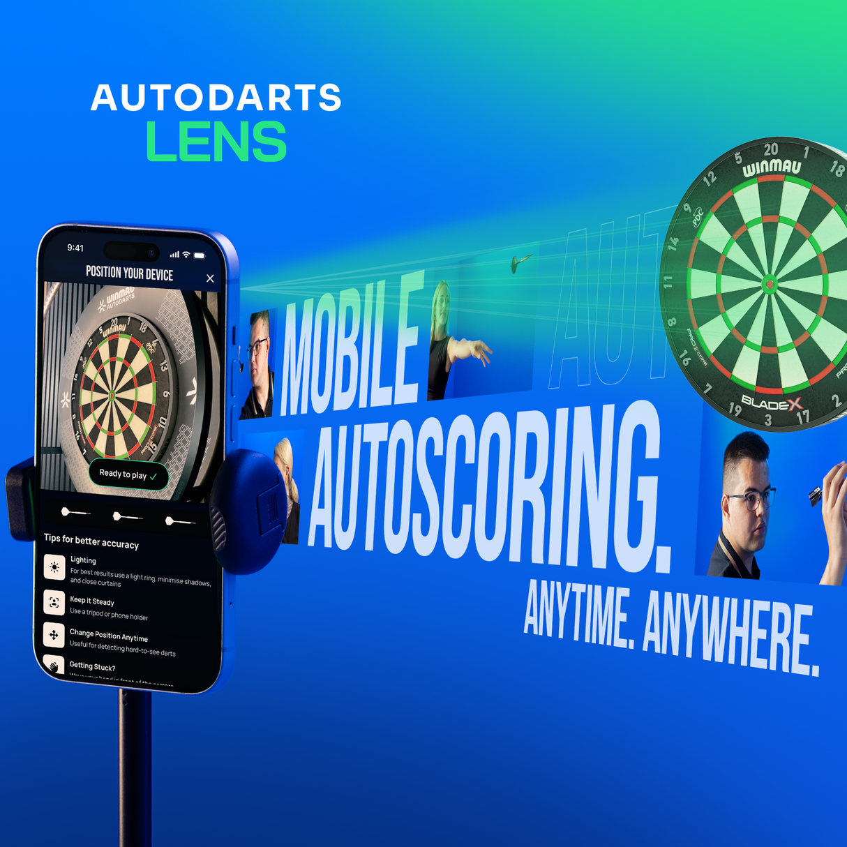 Winmau Autodarts Stativ Bundle - Reise Ständer & 12 Monate Lens Abonnement