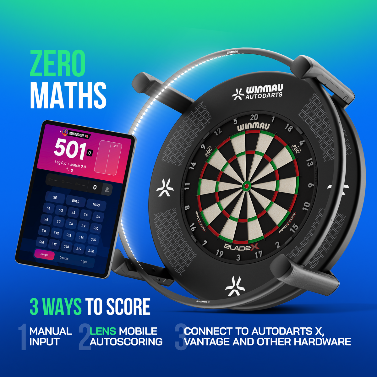 Winmau Autodarts Stativ Bundle - Reise Ständer & 12 Monate Lens Abonnement