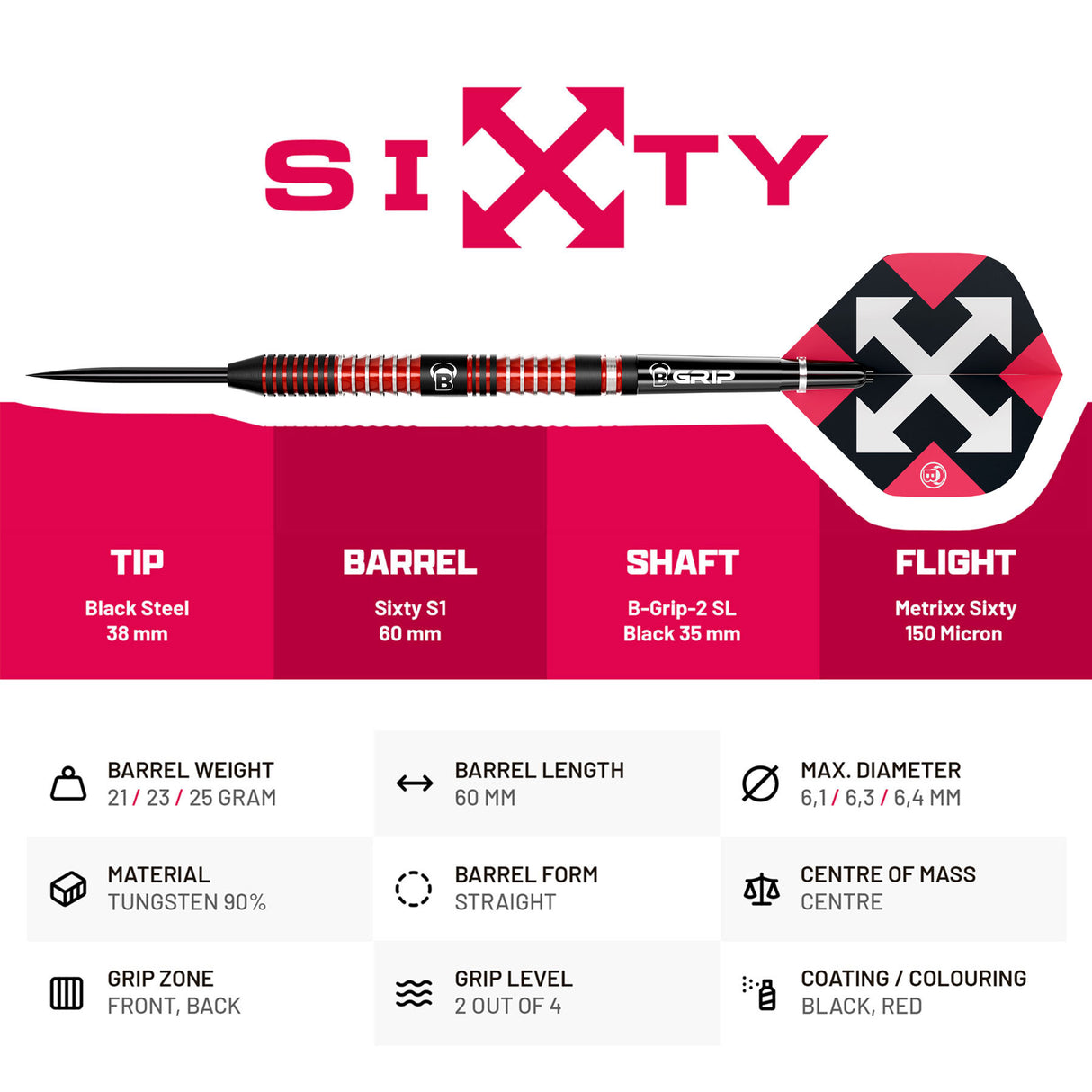BULL'S Sixty Darts - Stahlspitze - 90% Tungsten - S1
