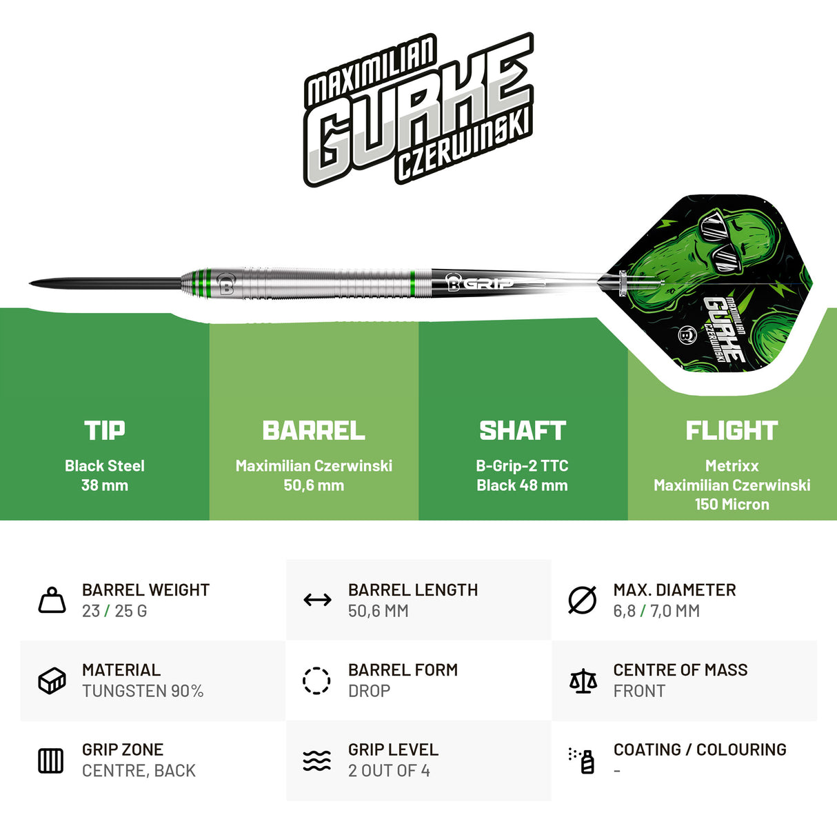 BULL'S Max Czerwinski Darts - Stahlspitze - 90% Tungsten