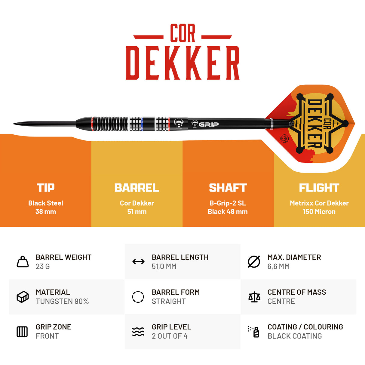 BULL'S Cor Dekker Darts - Stahlspitze - 90% Tungsten