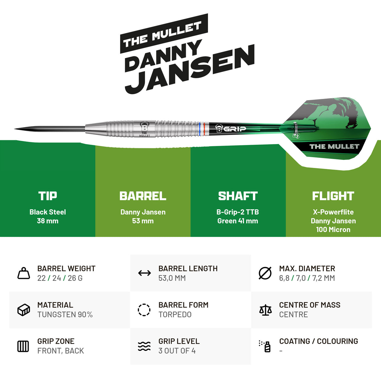 BULL'S Danny Jansen Darts - Stahlspitze - 90% Tungsten - G2