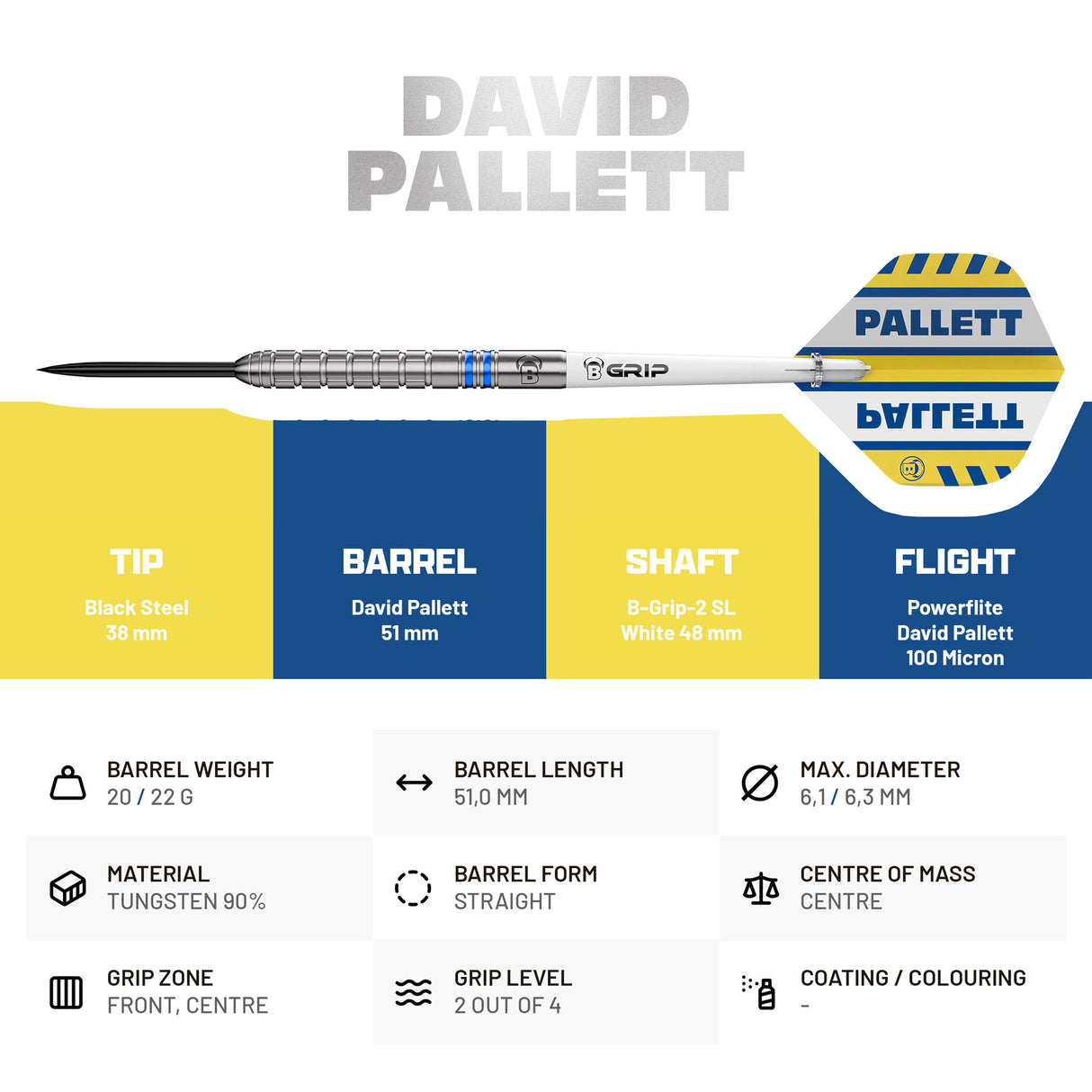 BULL'S David Pallett Darts - Stahlspitze - 90% Tungsten