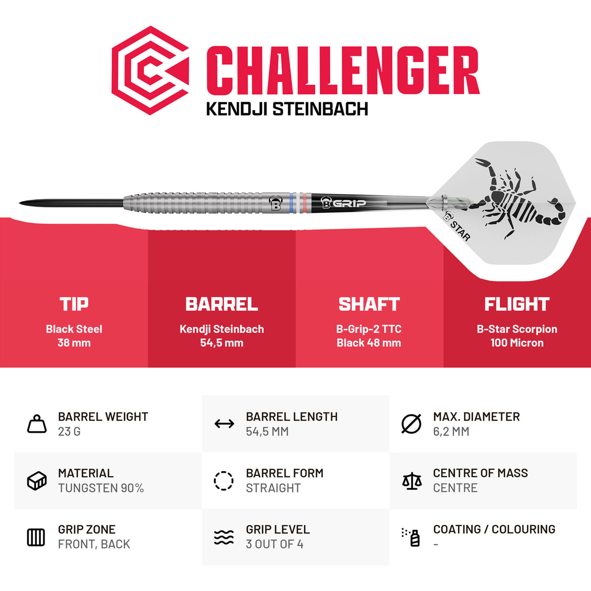 BULL'S Kendji Steinbach Darts - Stahlspitze - 90% Tungsten