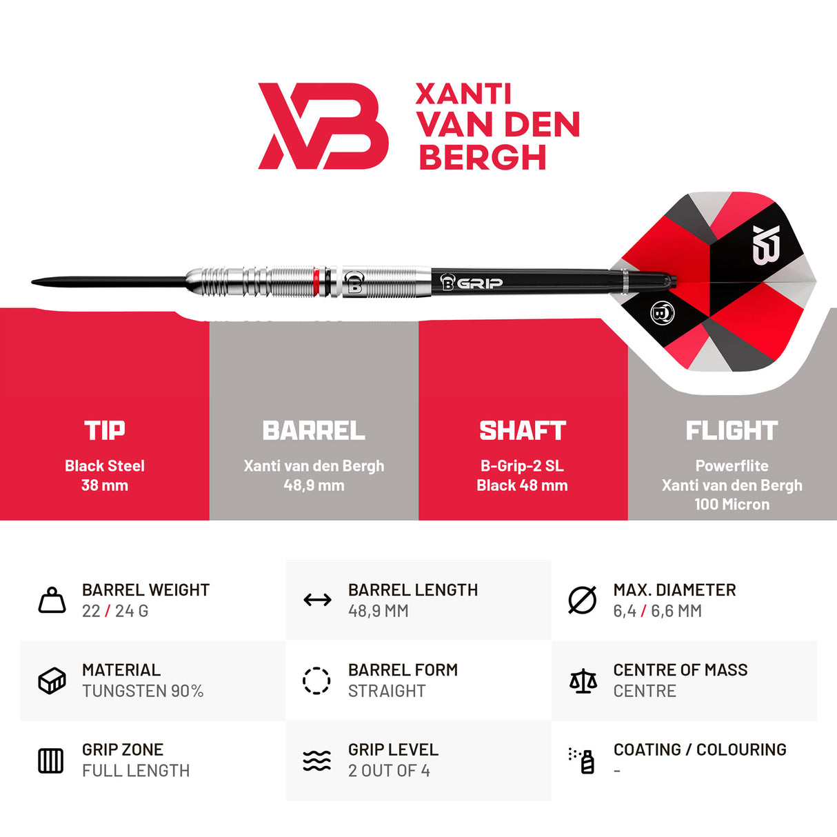 BULL'S Xanti van den Bergh Darts - Stahlspitze Darts - 90% Tungsten