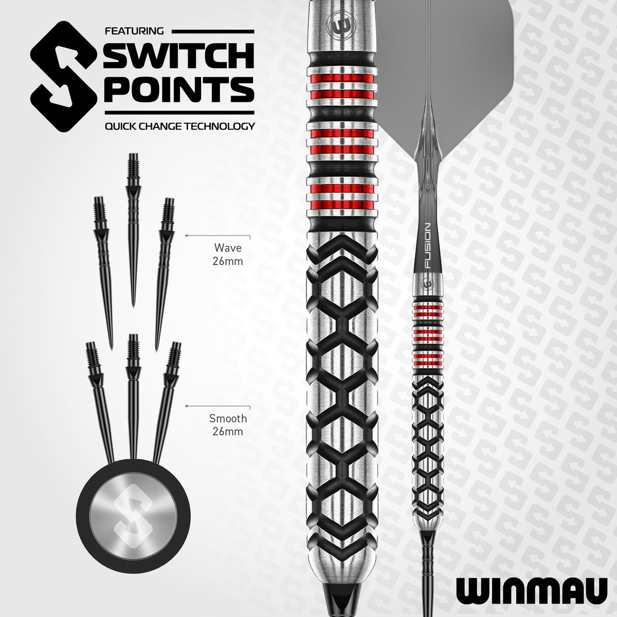 Winmau Fornax Switch Darts - Stahlspitze - 90% Tungsten - Parallel