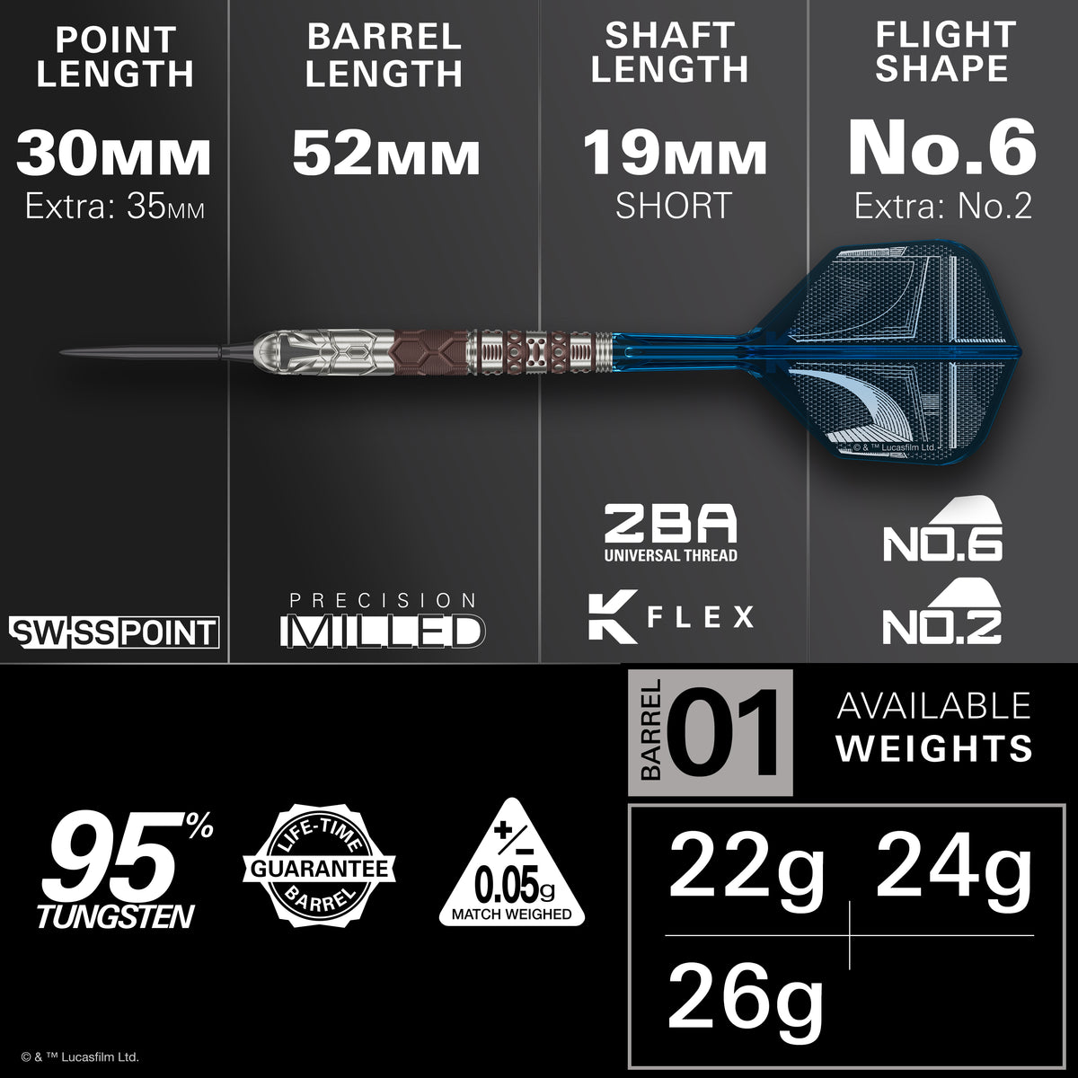 Target Star Wars Darts - Stahlspitze - 95% Tungsten - Der Mandalorianer