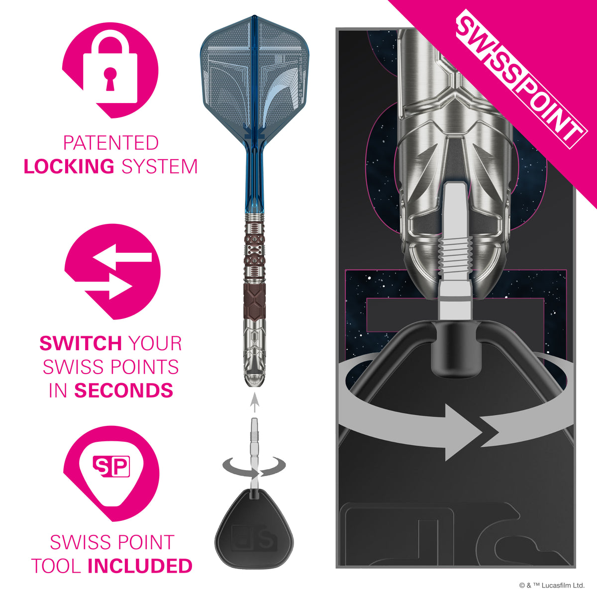 Target Star Wars Darts - Stahlspitze - 95% Tungsten - Der Mandalorianer