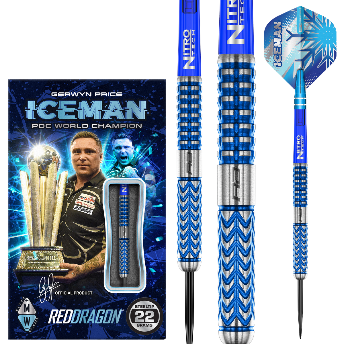 Red Dragon Gerwyn Price Darts - Stahlspitze - 90% Tungsten - Gletscher