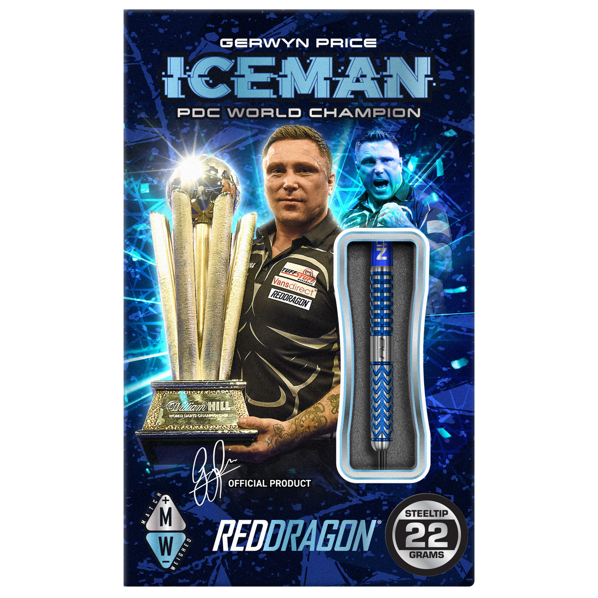 Red Dragon Gerwyn Price Darts - Stahlspitze - 90% Tungsten - Gletscher