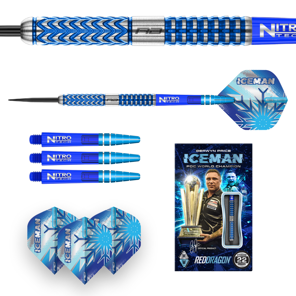 Red Dragon Gerwyn Price Darts - Stahlspitze - 90% Tungsten - Gletscher