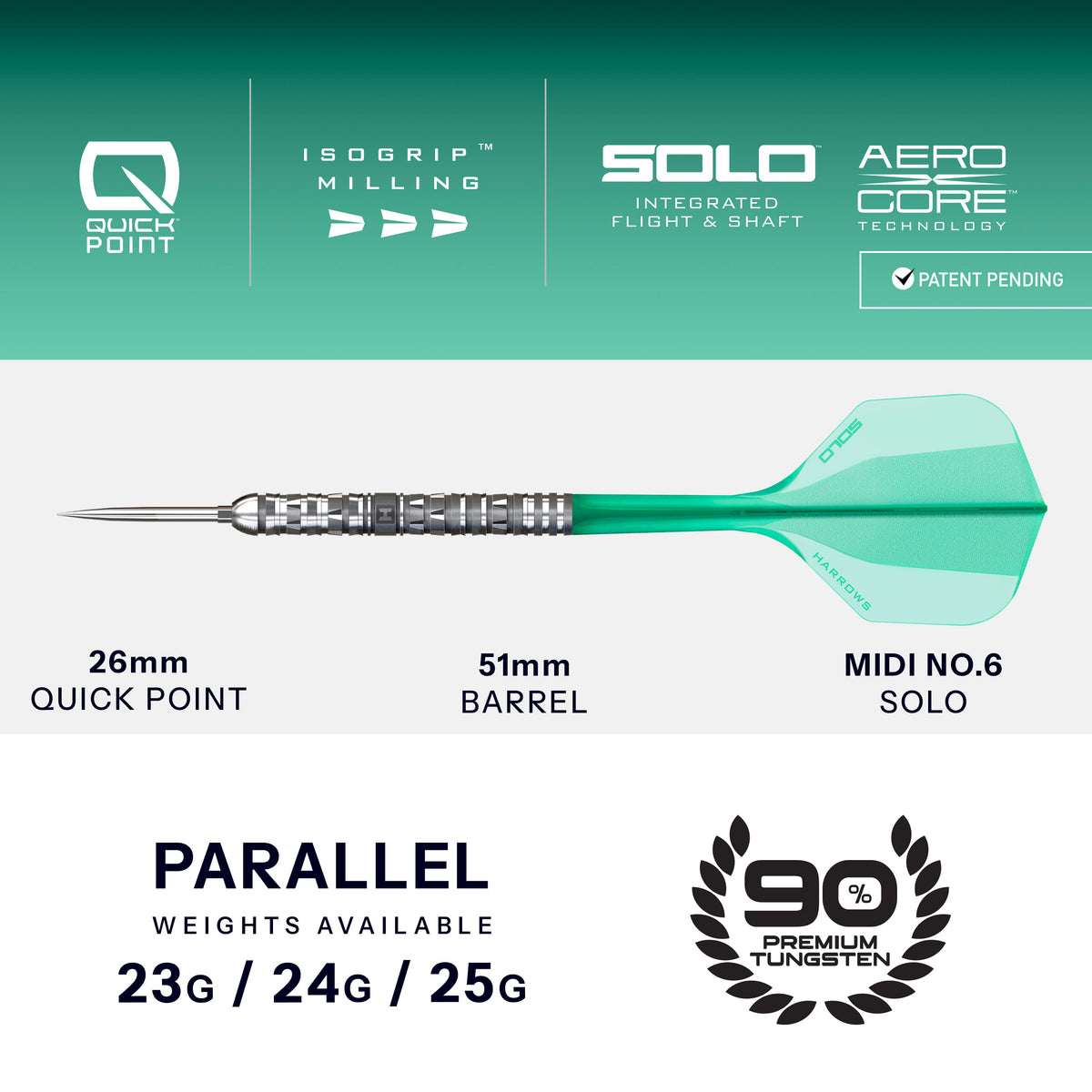 Harrows Torrent Darts - Stahlspitze - 90% Tungsten - Parallel