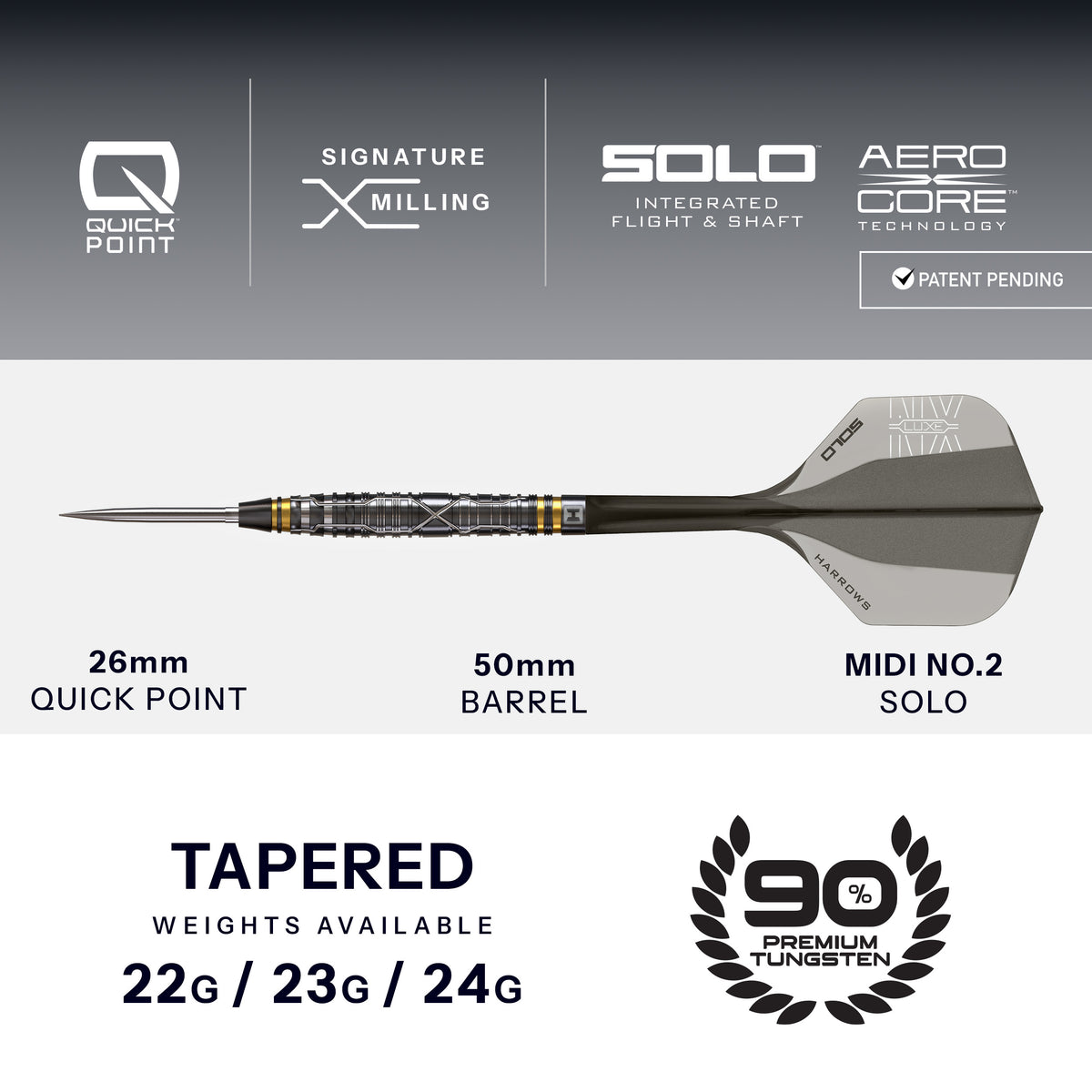 Harrows NX Luxe Darts - Stahlspitze - 90% Tungsten - Verjüngt