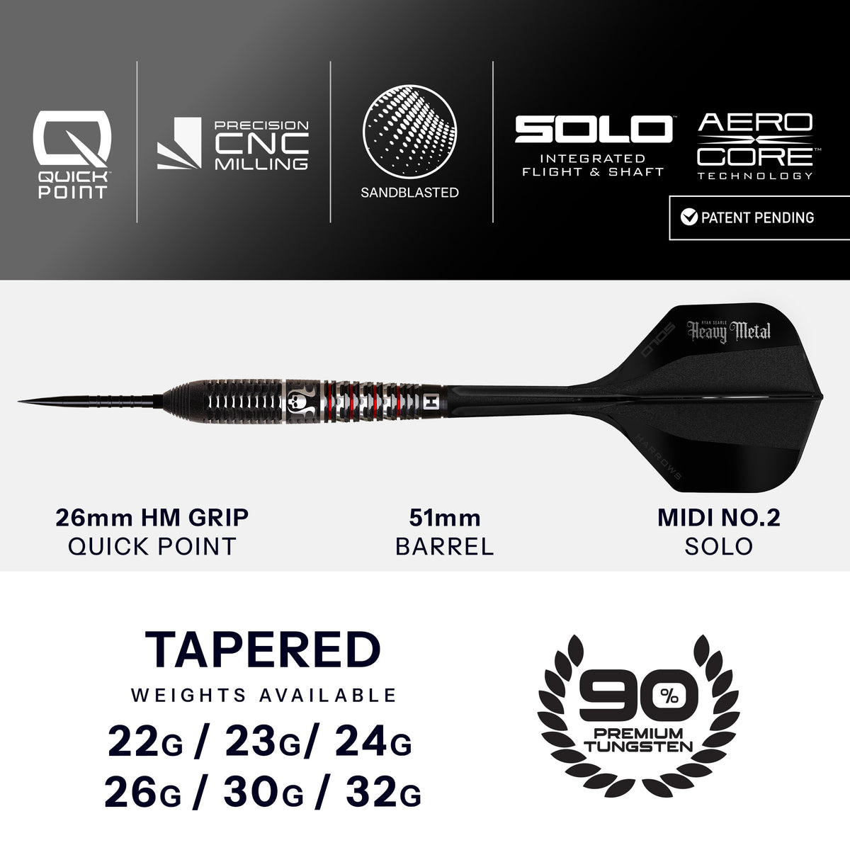 Harrows Ryan Searle Darts - Stahlspitze - 90% Tungsten - Geo