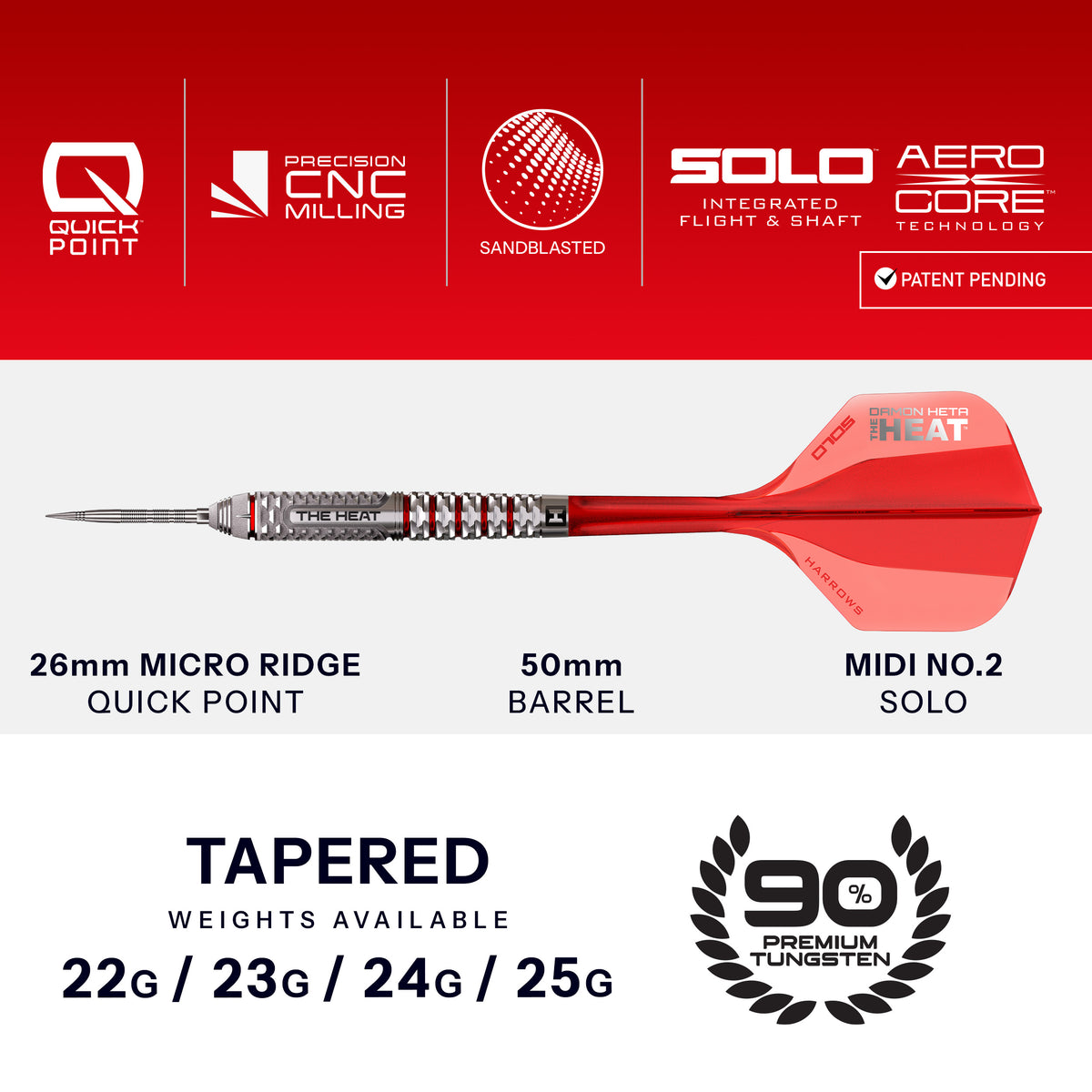 Harrows Damon Heta Darts - Stahlspitze - 90% Tungsten - Geo