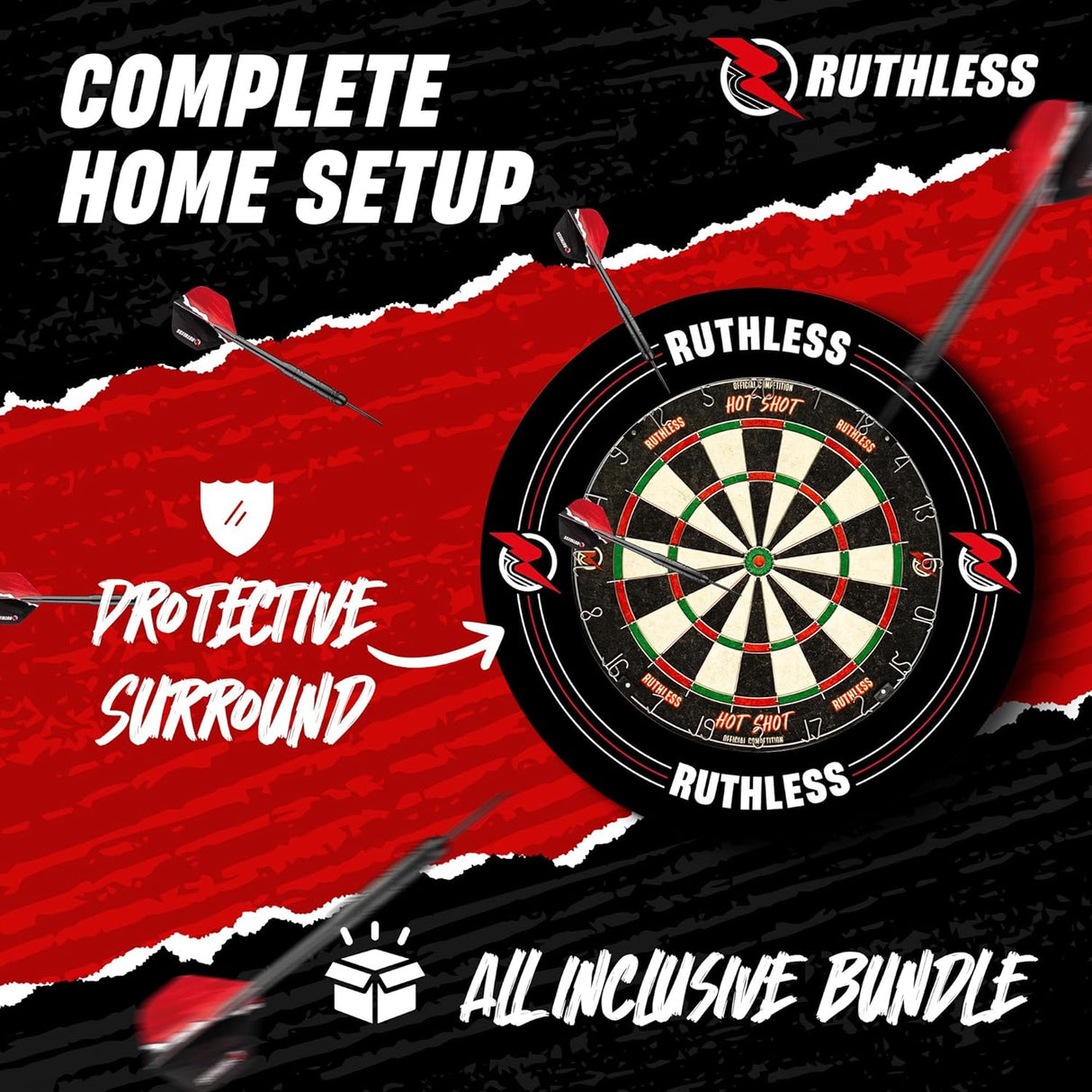 Ruthless Hotshot Home Darts Centre – HDC – inkl. Dartscheibe, Surround und 2 Dart-Sets
