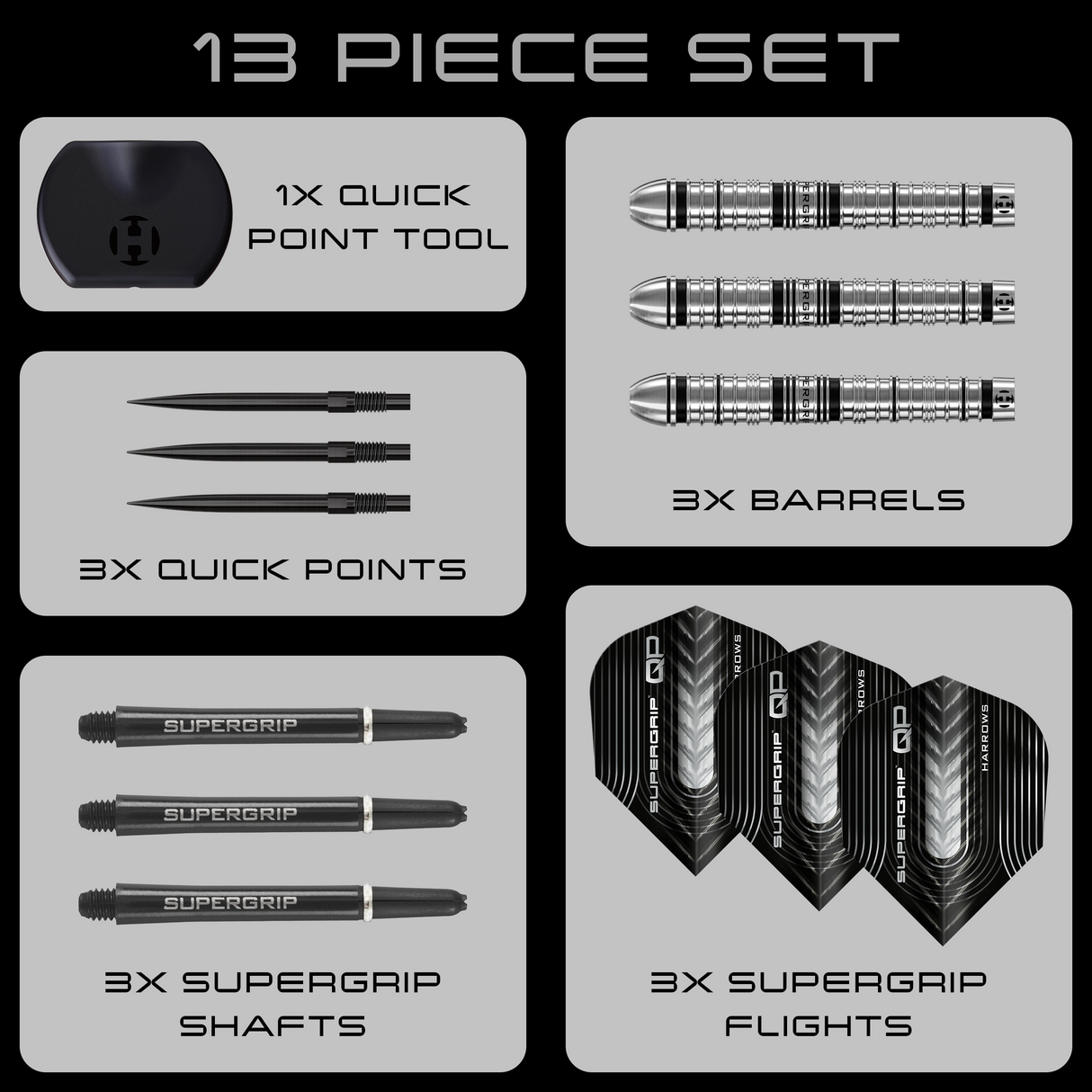 Harrows Supergrip QP Darts - Stahlspitze - 90% Tungsten