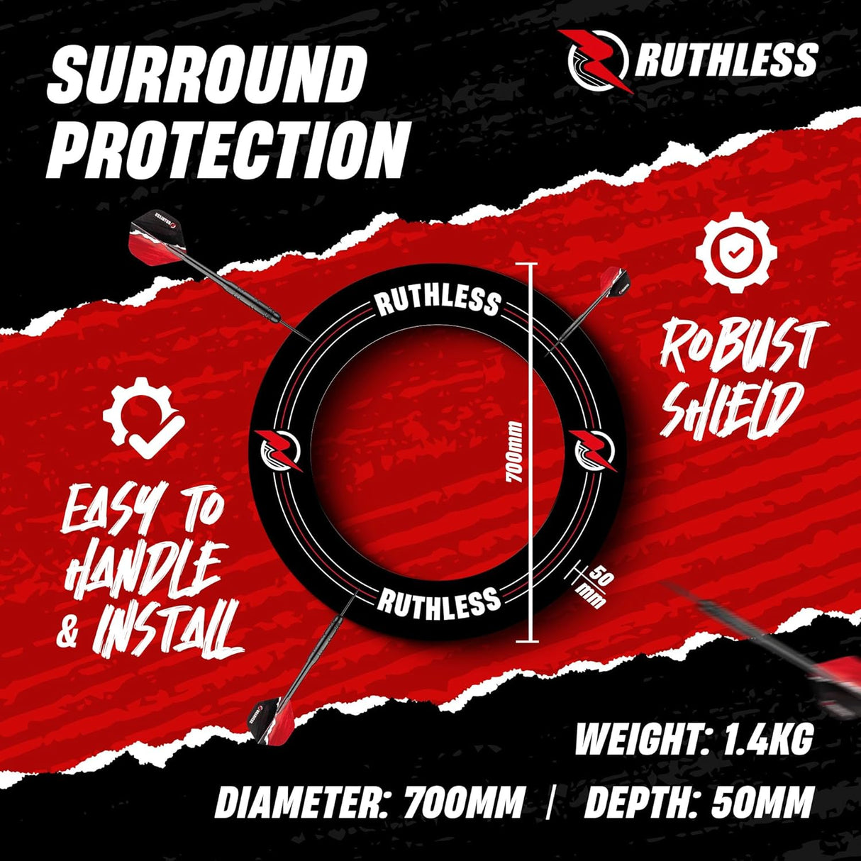 Ruthless Hotshot Home Darts Centre – HDC – inkl. Dartscheibe, Surround und 2 Dart-Sets