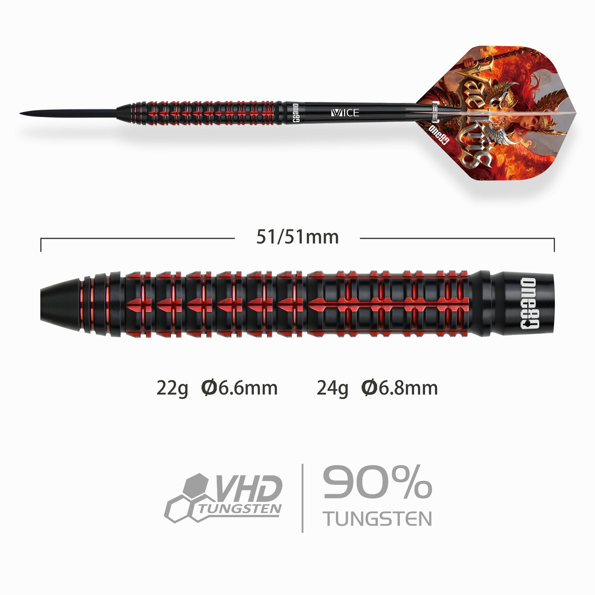 One80 Vaelkris Darts - Stahlspitze - 90% Tungsten - V06