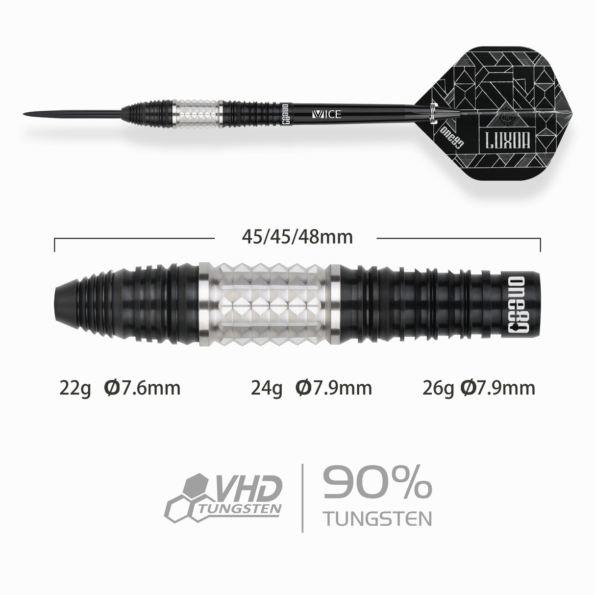 One80 Luxor II Darts - Stahlspitze - 90% Tungsten - Theta