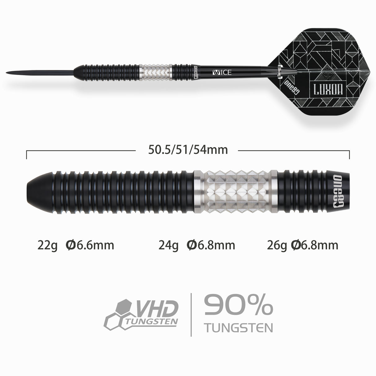 One80 Luxor II Darts - Stahlspitze - 90% Tungsten - Iota