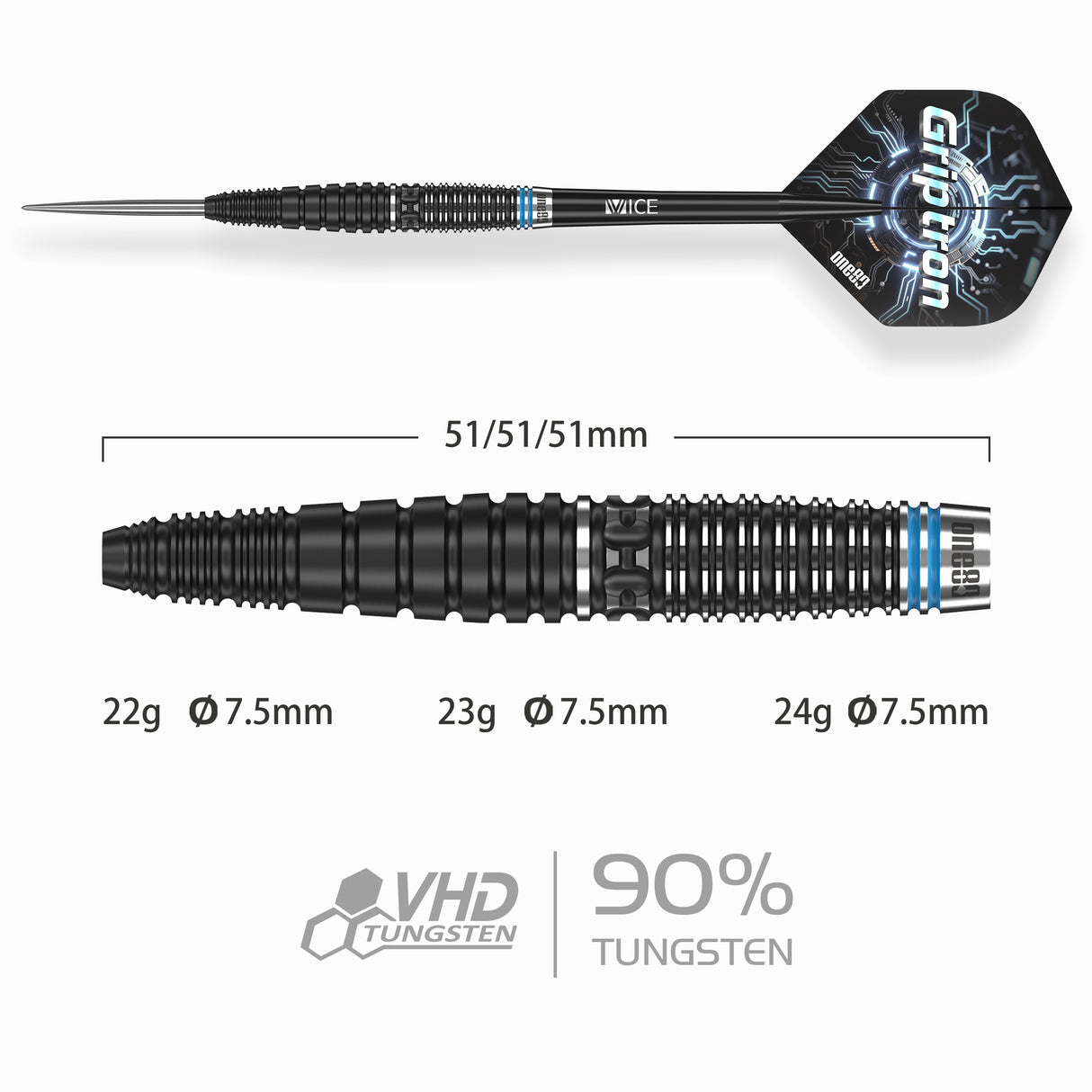 One80 Griptron Darts - Stahlspitze - 90% Tungsten - GT1