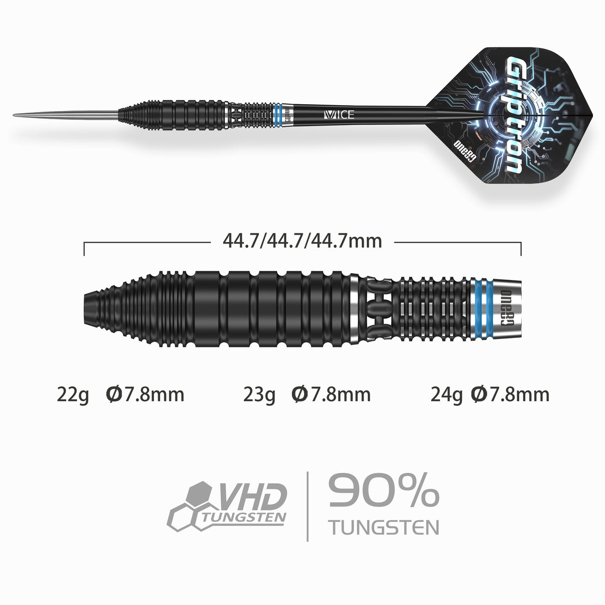 One80 Griptron Darts - Stahlspitze - 90% Tungsten - GT3