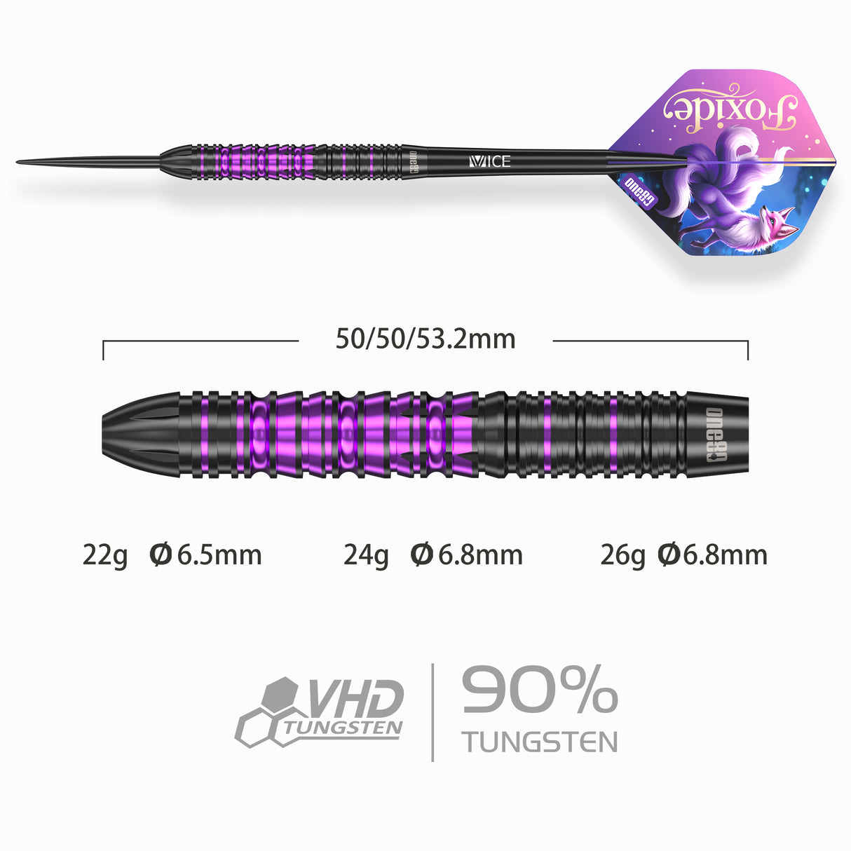 One80 Foxide Darts - Stahlspitze - 90% Tungsten - F1