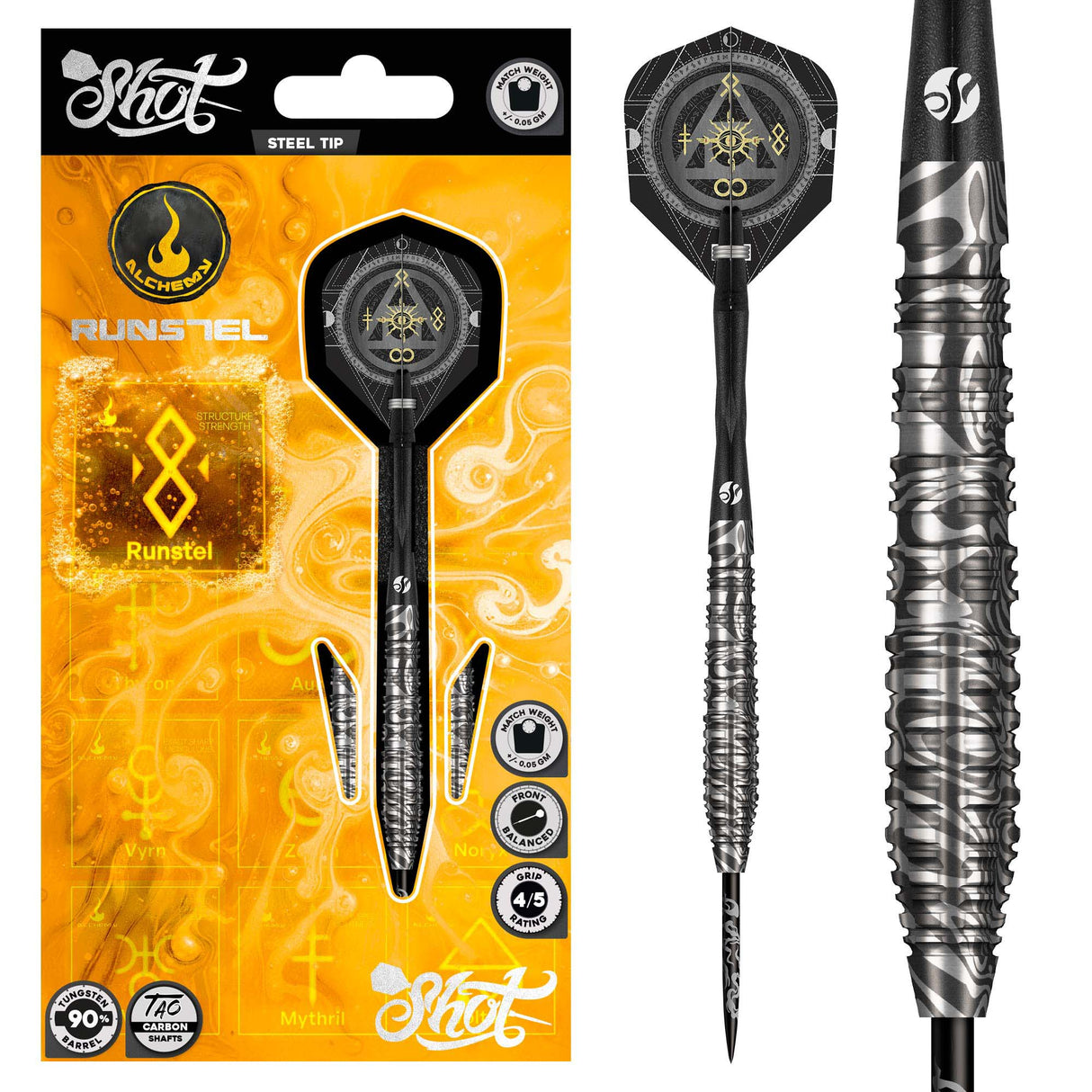 Shot Alchemy Darts - Stahlspitze - 90% Tungsten - Runstel