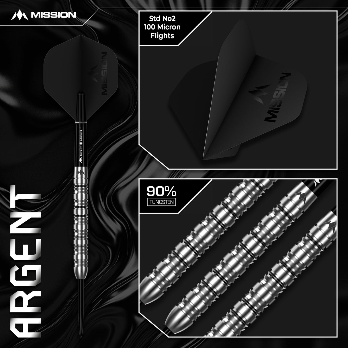 Mission Argent Darts - Stahlspitze - 90% Tungsten - Silber