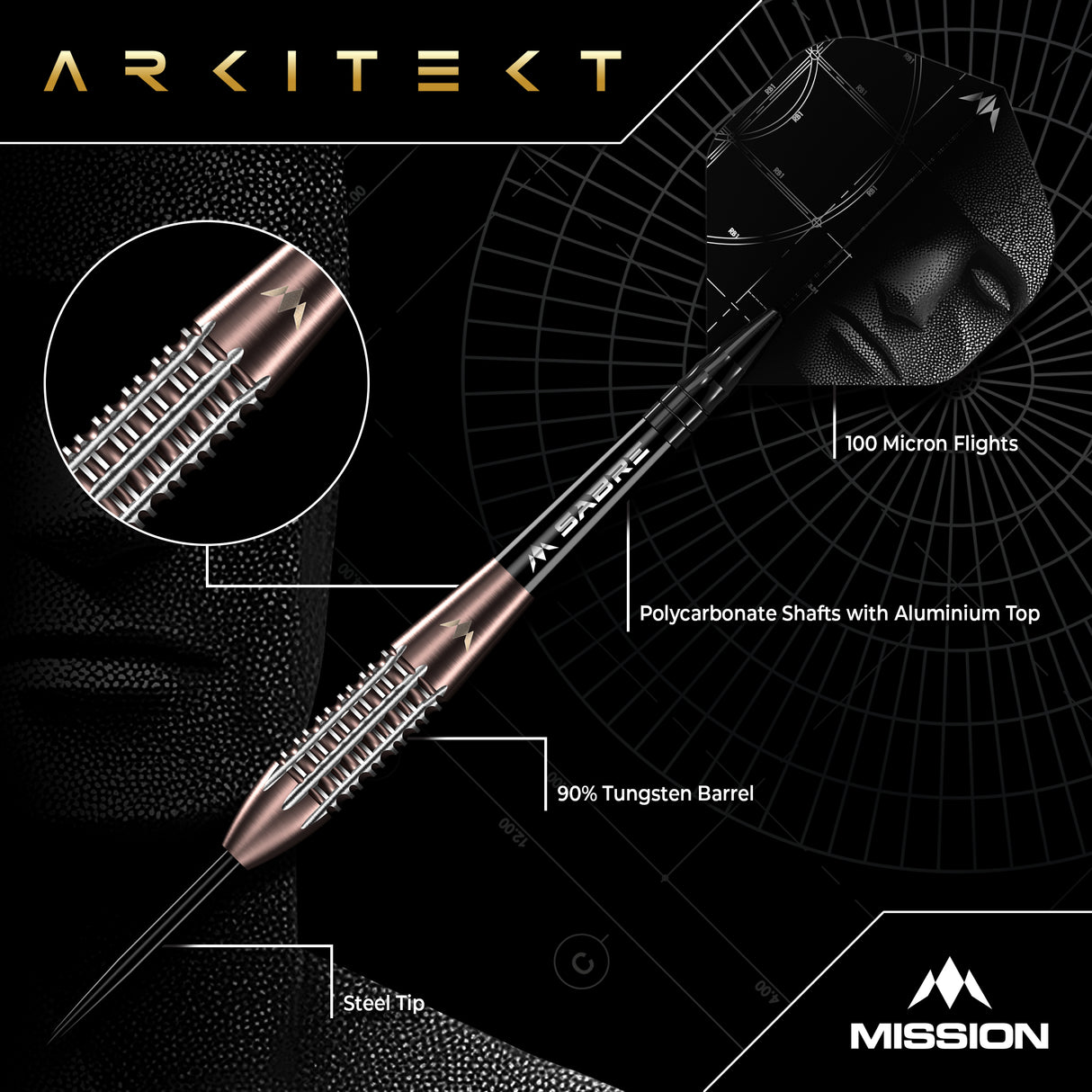 Mission Arkitekt Darts - Stahlspitze - 90% Tungsten - Bronze Silica PVD