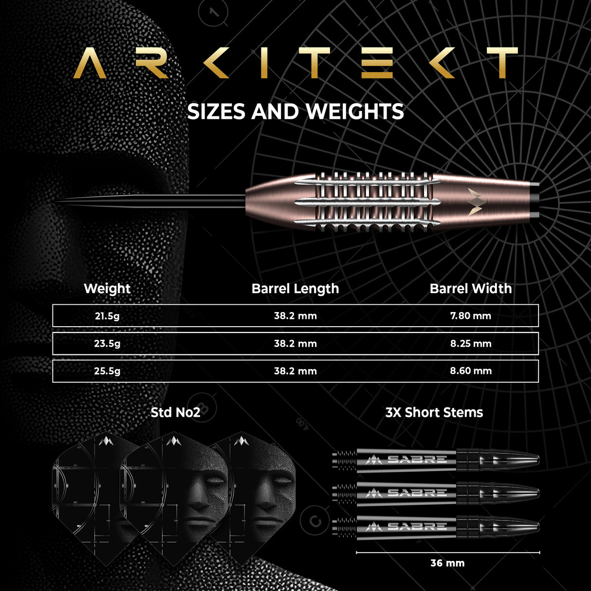 Mission Arkitekt Darts - Stahlspitze - 90% Tungsten - Bronze Silica PVD