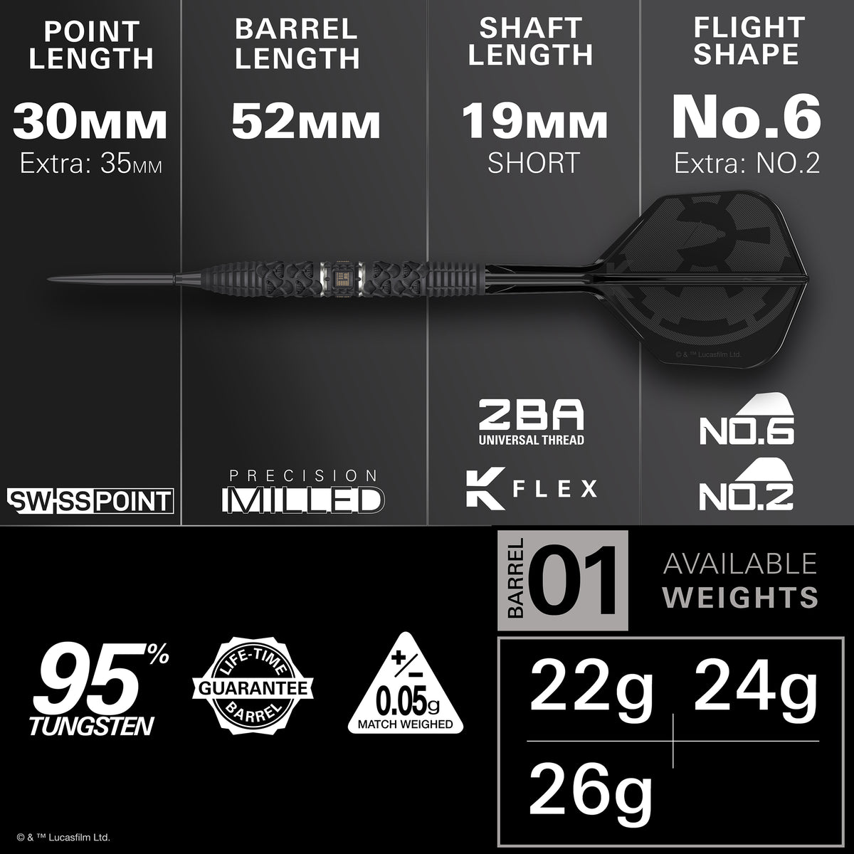 Target Star Wars Darts - Stahlspitze - 95% Tungsten - Darth Vader