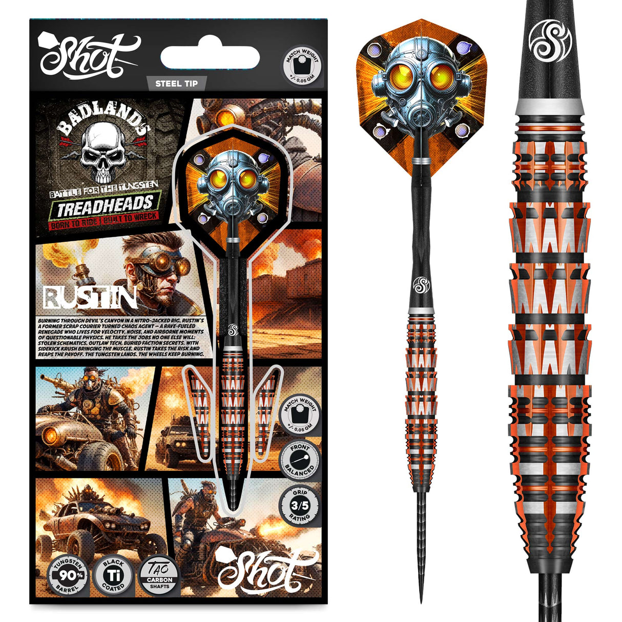 Shot Badlands Darts - Stahlspitze - 90% Tungsten - Rustin