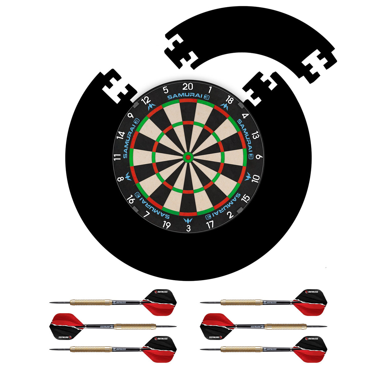 Mission Samurai 3 Dartboard Set - Dartboard, Schwarz Puzzle Surround & 2 Sets Messing Darts