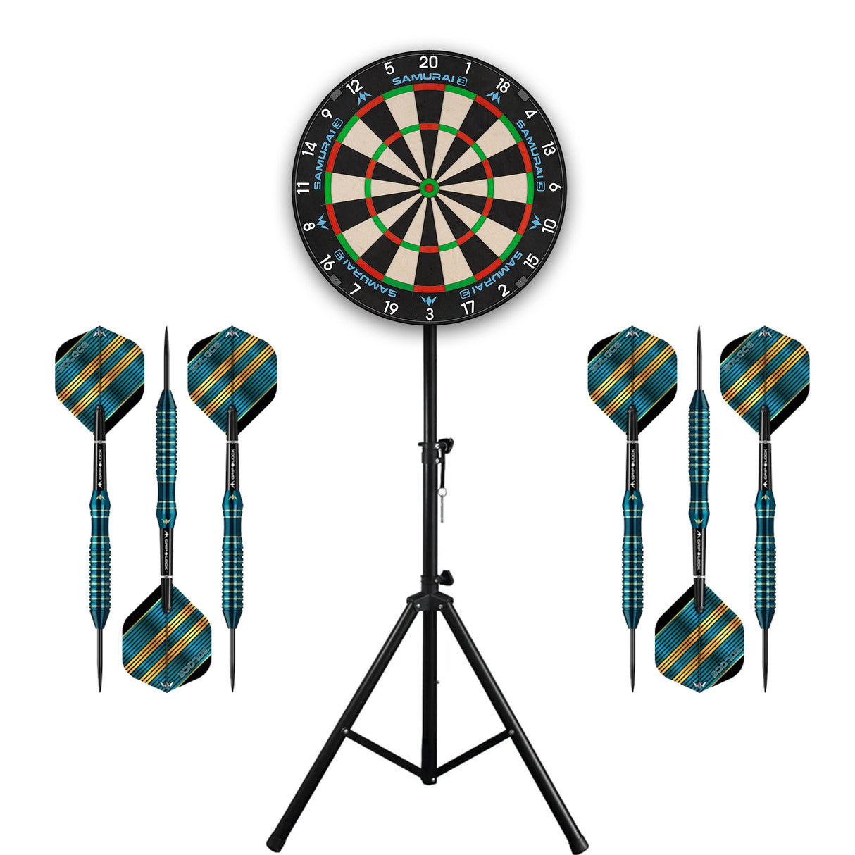 Mission Samurai 3 Dartboard & Stand Set - Dartboard, Stand & 2 Sets Messing Darts