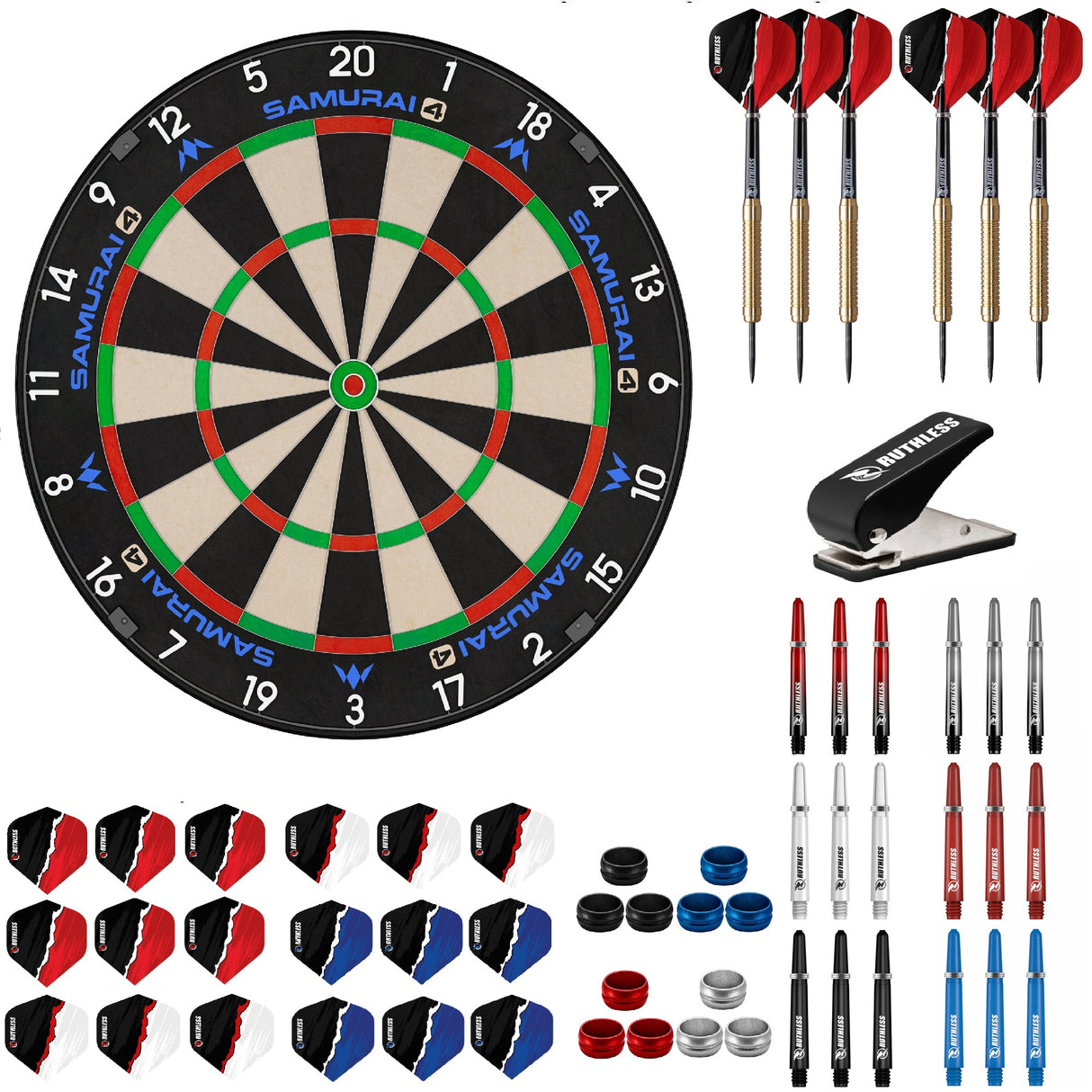 Mission Samurai 4 Weiß Dartboard Starter Set - Dartboard, Darts & Zubehör