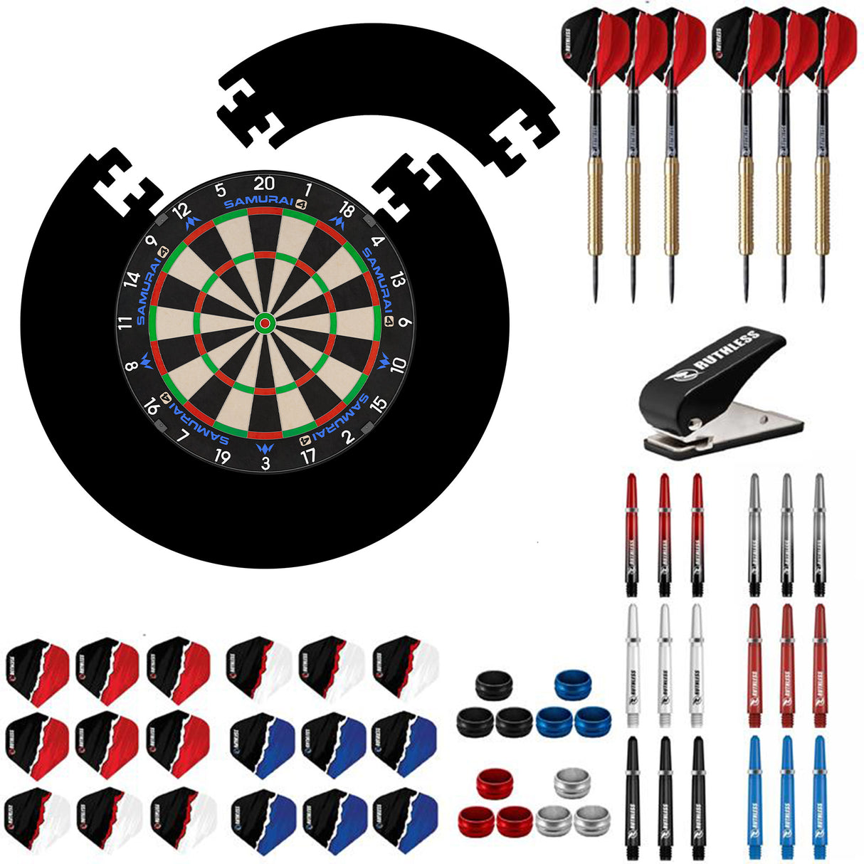 Mission Samurai 4 Weiß Dartboard Starter Set - Dartboard, Jigsaw Surround, Darts & Zubehör