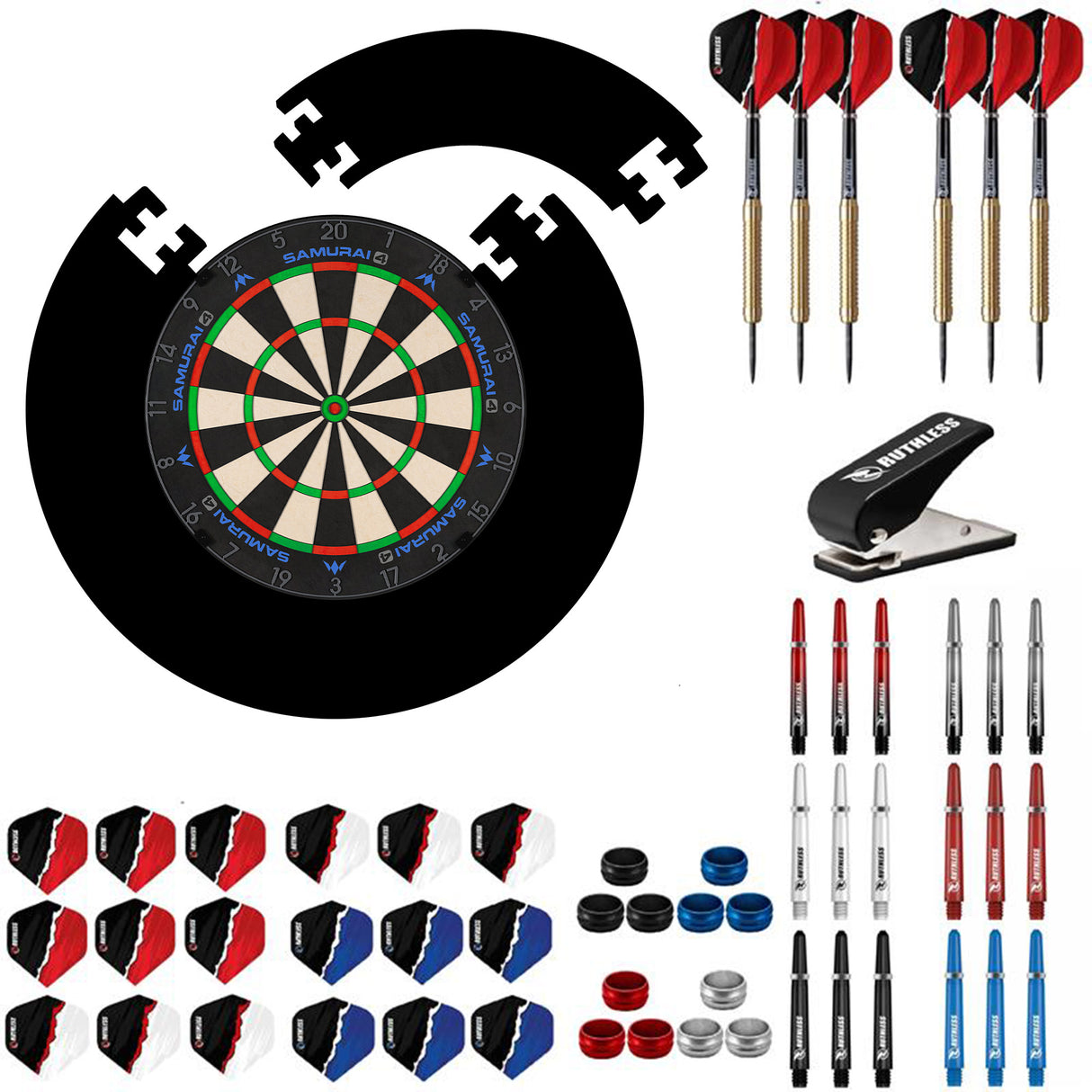 Mission Samurai 4 Graphit Dartboard Starter Set - Dartboard, Surround, Darts & Zubehör