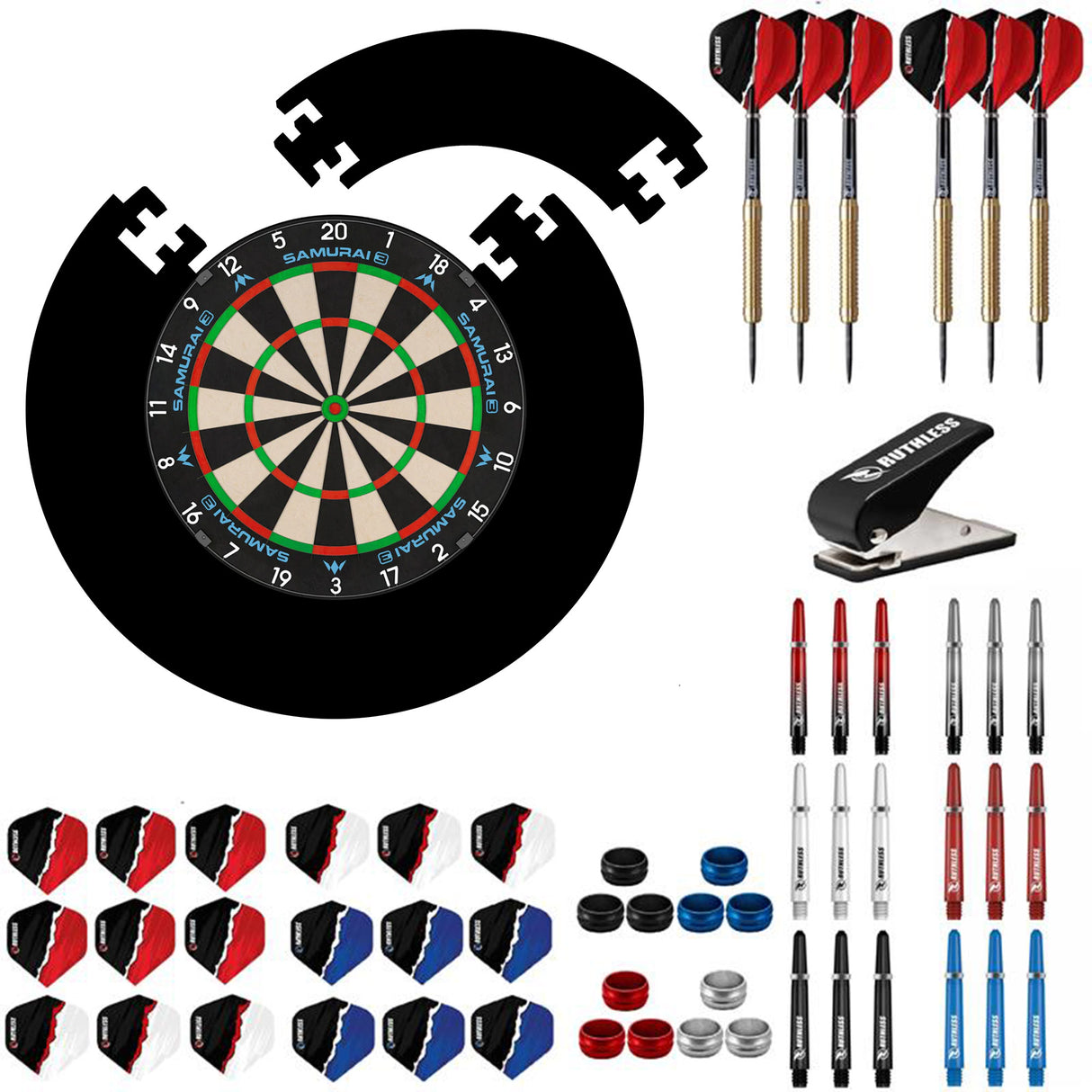 Mission Samurai 3 Dartboard Starter Set - Dartboard, Jigsaw Surround, Darts & Zubehör