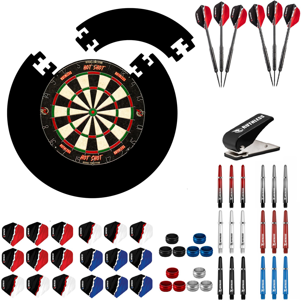 Ruthless Hotshot Dartboard Starter Set - Dartboard, Jigsaw Surround, Darts & Zubehör