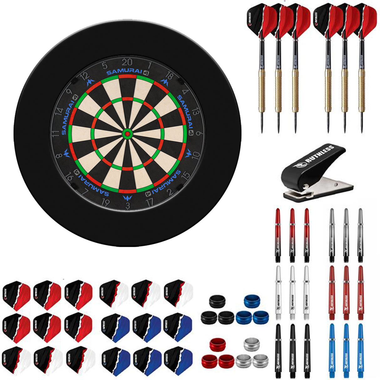 Mission Samurai 4 Graphit Dartboard Starter Set - Dartboard, Surround, Darts & Zubehör