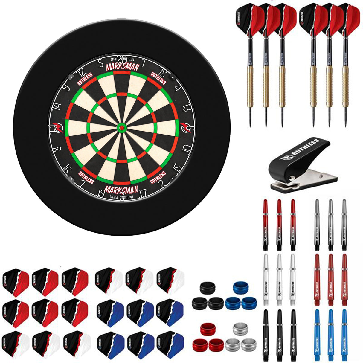 Ruthless Marksman Dartboard Starter Set - Dartboard, Surround, Darts & Zubehör